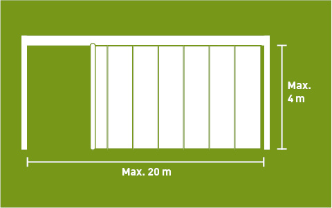 Lubratec® sliding front - lightweight construction for efficient protection with registered maximum dimensions Lubratec sliding front with marked maximum dimensions - Economical system with side-opening sliding curtain