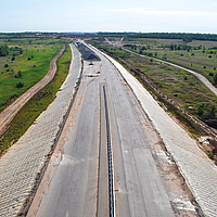 Clad walls with Incomat® Flex concrete mat seen from the air