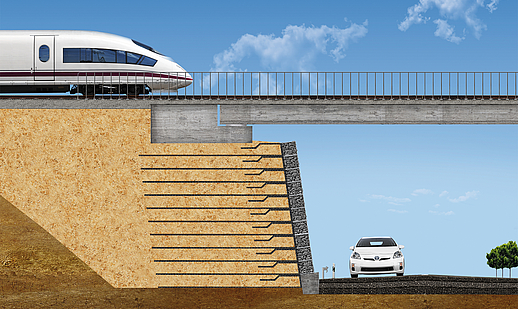 Reinforced Earth Elements Bridge abutments made of reinforced earth elements with load transfer options