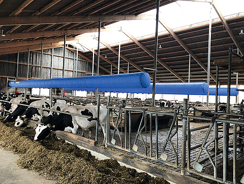 Three Lubratec cooling tubes as cooling barn ventilation in a cow barn