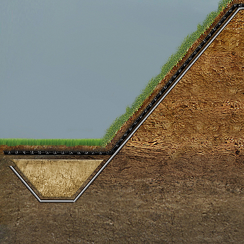 Dike with bentonite mat sealing for erosion control