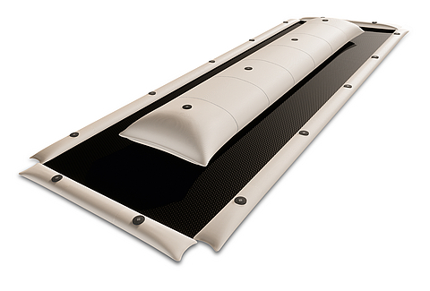 SoilTain Tube with scour protection mat and integrated anchor hoses Illustration Geotextile coastal protection hose with a scour protection mat as a system