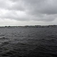 Exterior view of a dam on the water