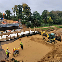 Installation of concrete mats on the bank of a river for erosion control in stagnant waters or above the permanent water surface level