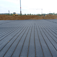 Soil is already completely covered with Fortrac geogrid for soil reinforcement