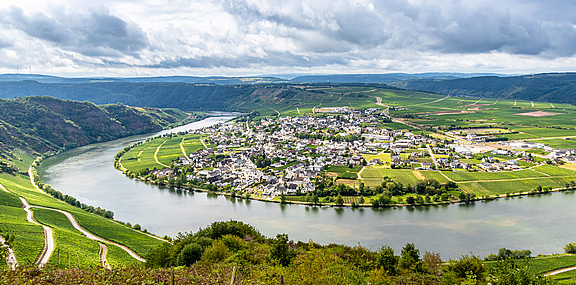 Bird's eye view of a city threatened by floods