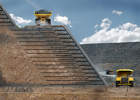  Loaded truck on steep slope with geotechnical stabilization