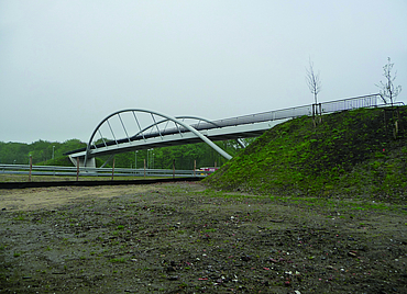 A close-up of a completed bridge.