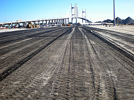 Construction road made of geosynthetics for base course stabilization of road network in Jacksonville